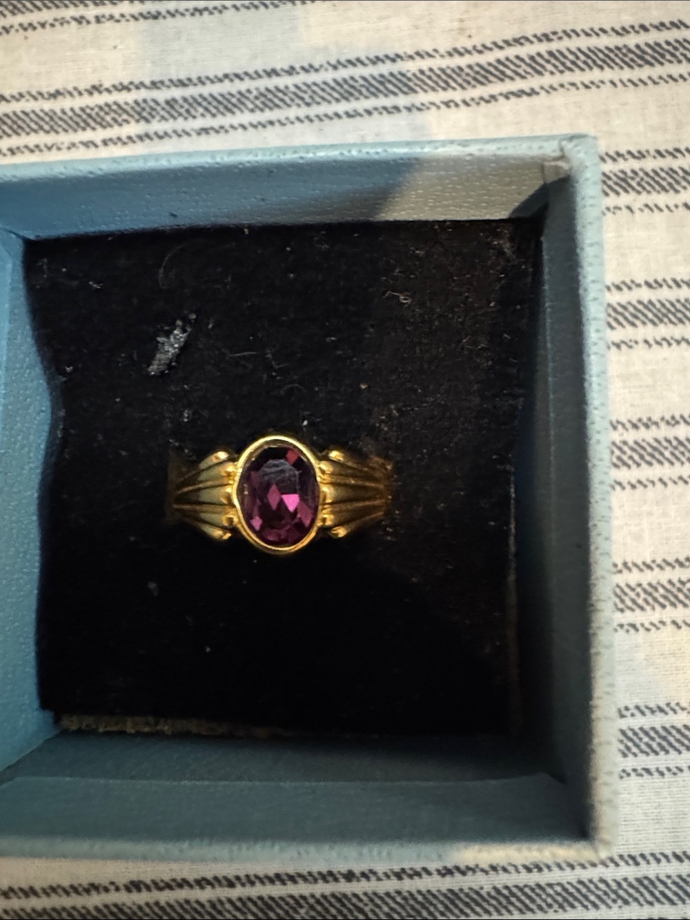 Gold Tone Ring with Purple Oval Stone - Women Jewelry